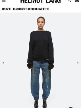 Helmut Lang Black Distressed Rib-Knit Sweater
